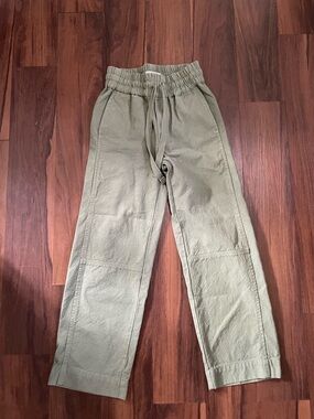 Everlane organic cotton pants XS army green elastic waist wide leg barrel pants